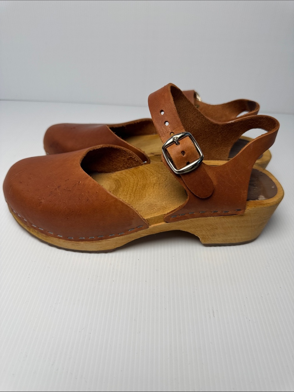 MIA Women's Abba Brown Leather Swedish Clog Sandals Adjustable Ankle Strap 41